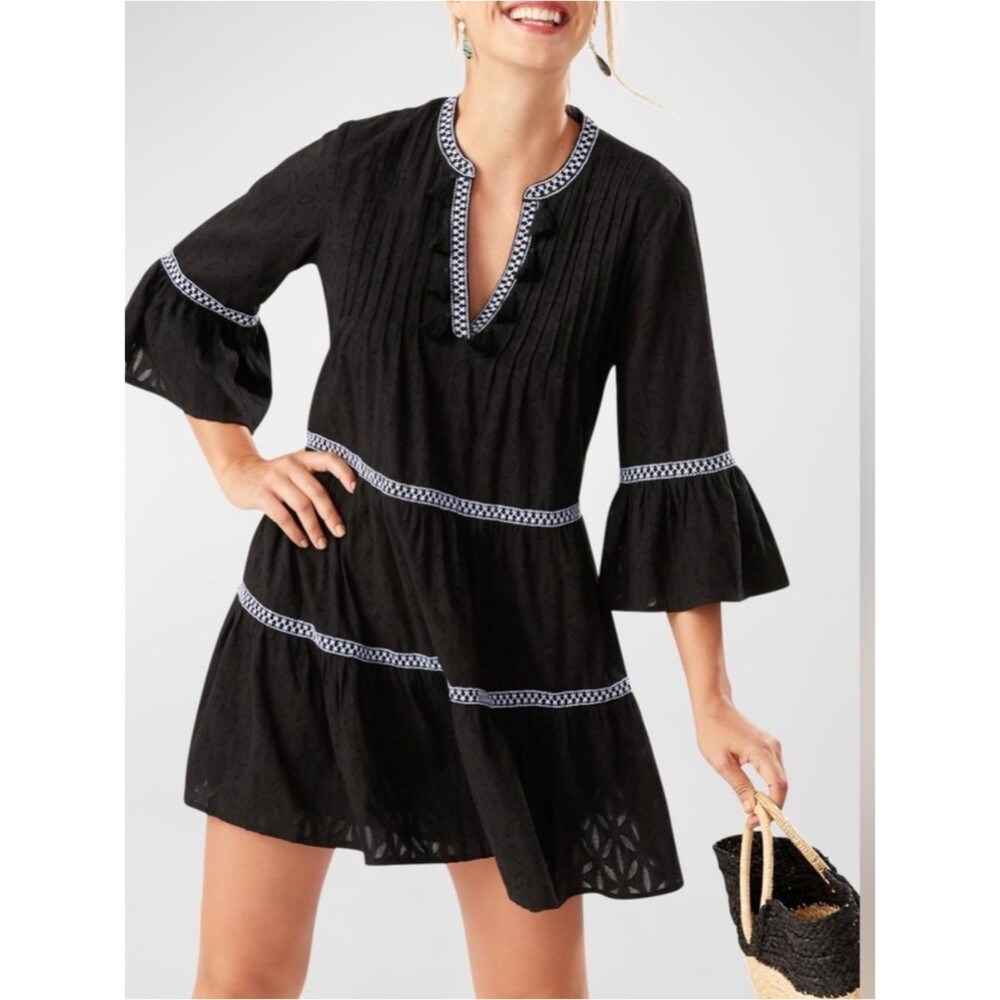 Tommy Bahama Embroidered Tassel V-Neck 100% Cotton Tunic Dress L $148